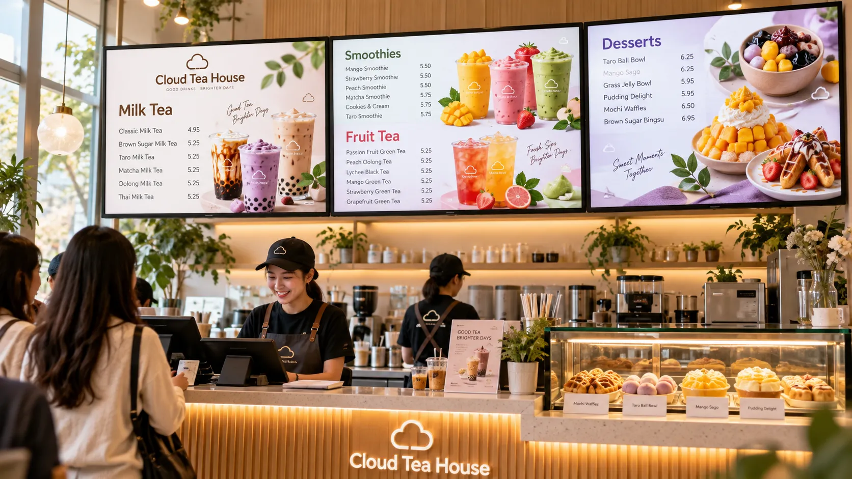 Digital menu example for a beverage and dessert shop