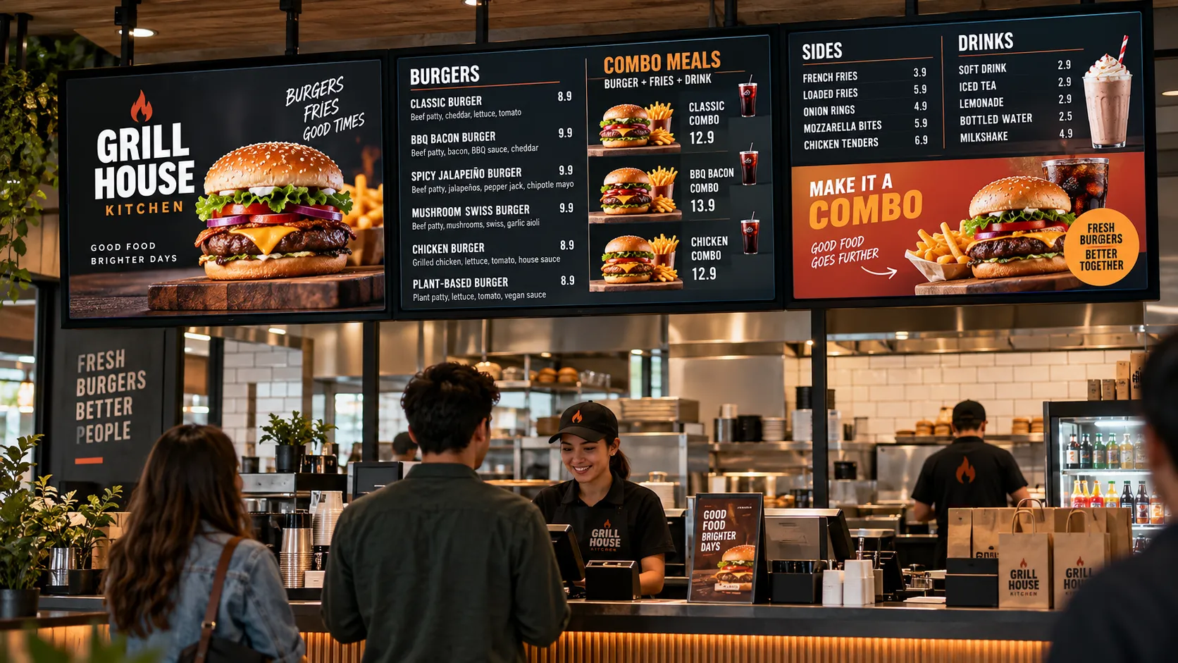 Digital menu example for a burger restaurant