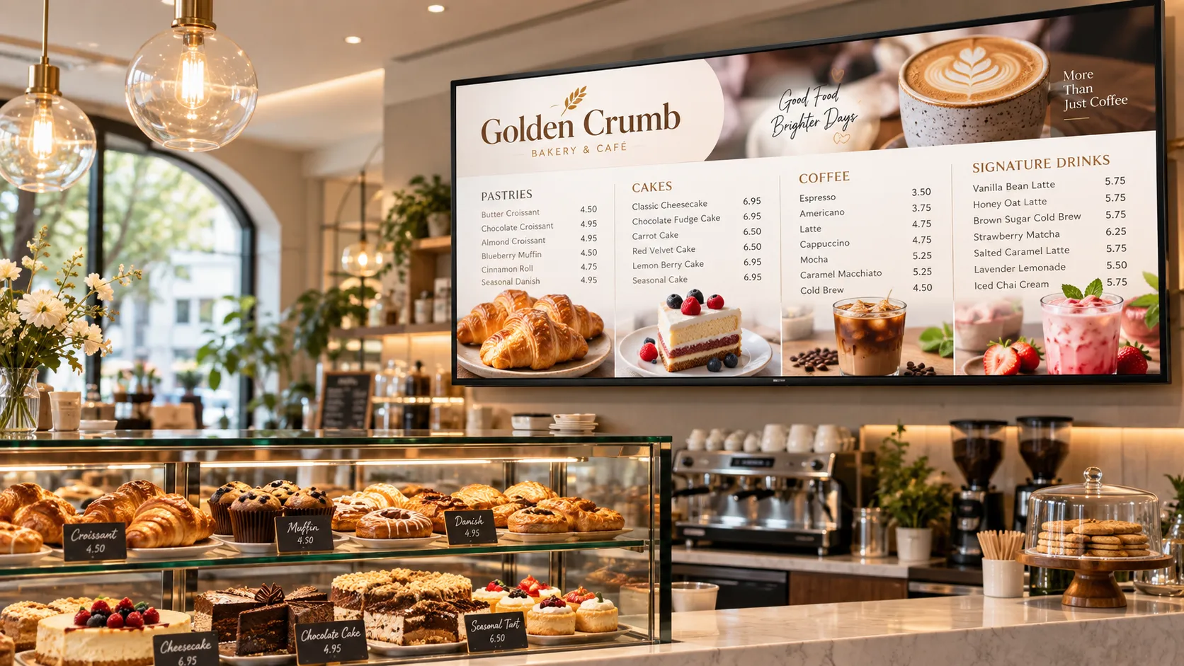 Digital menu example for a bakery and cafe