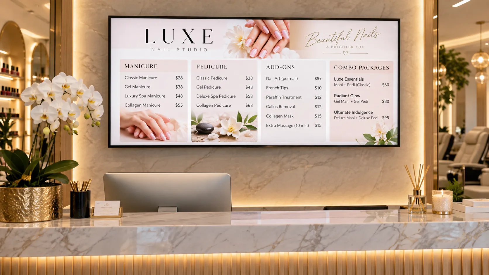Digital service menu example for a nail salon