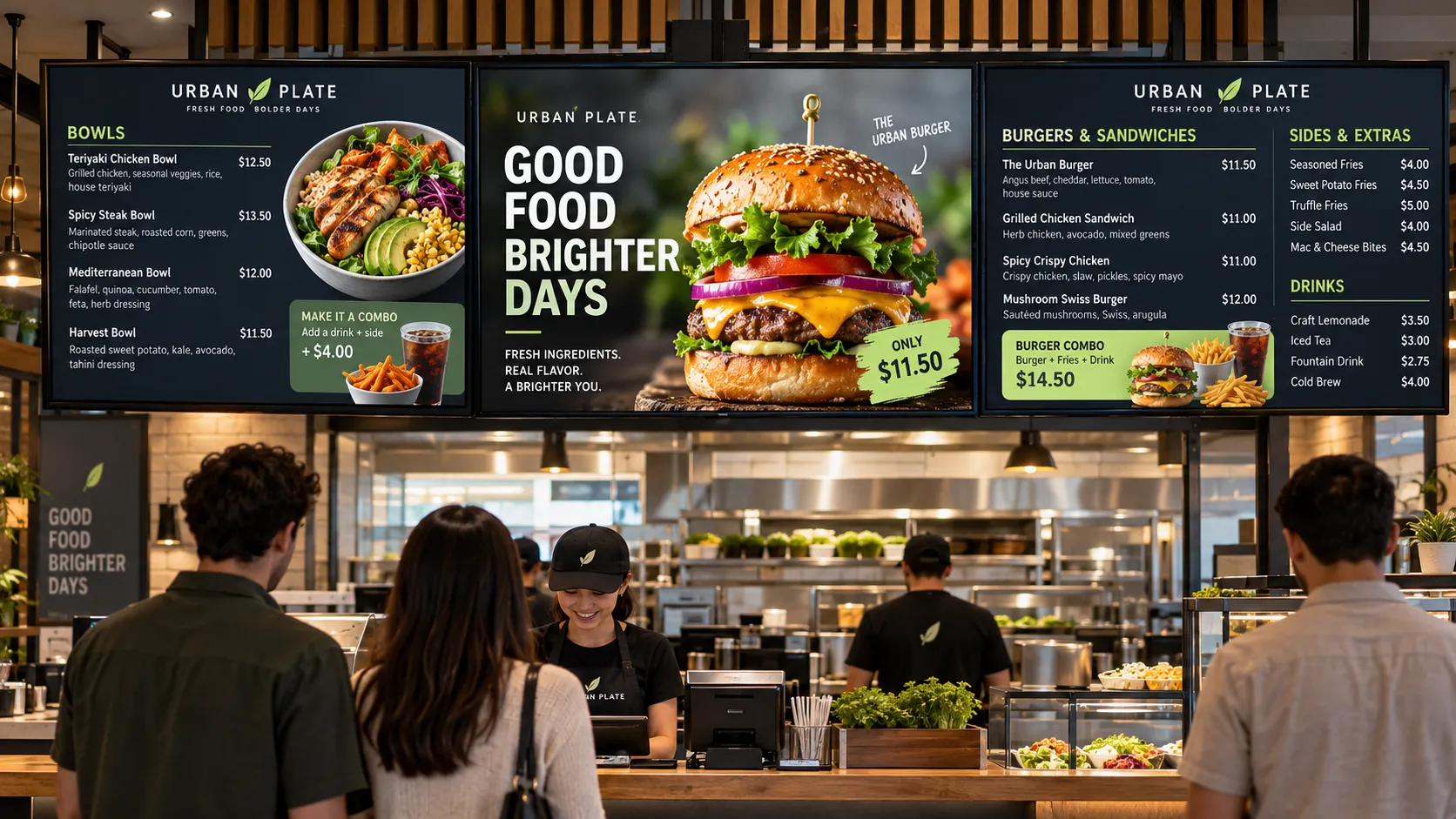 Multi-screen digital menu example for a restaurant