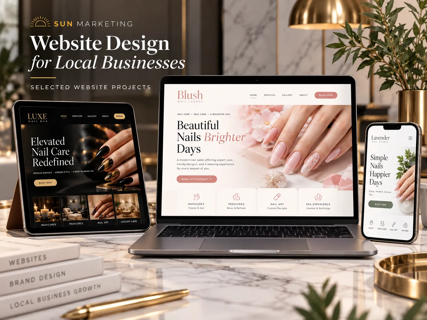 Illustrative nail salon website design presentation