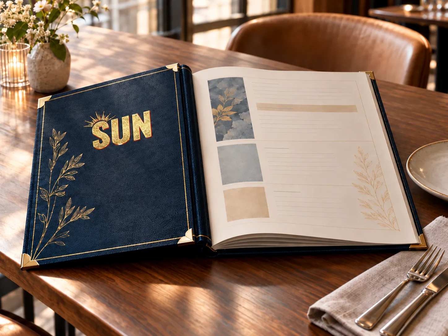 Printed restaurant menu book example