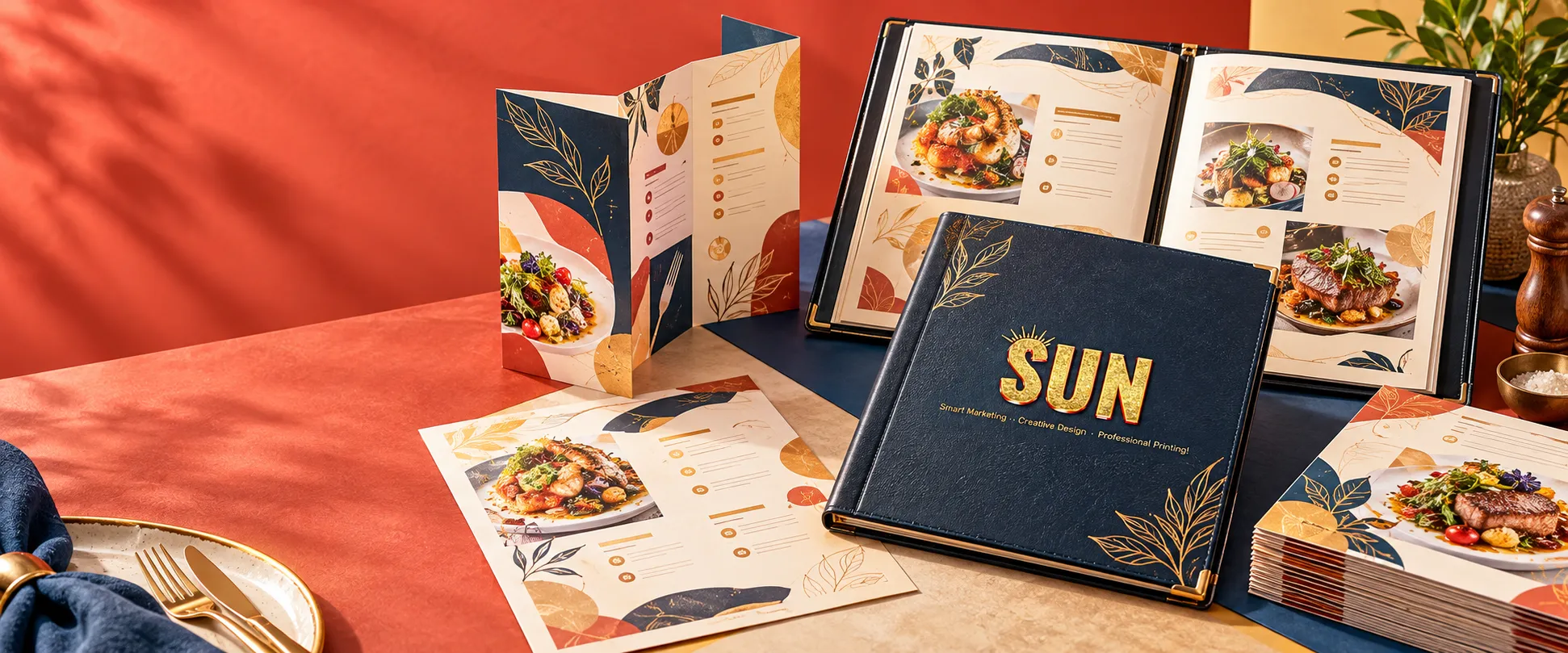 Printed restaurant menus and menu books